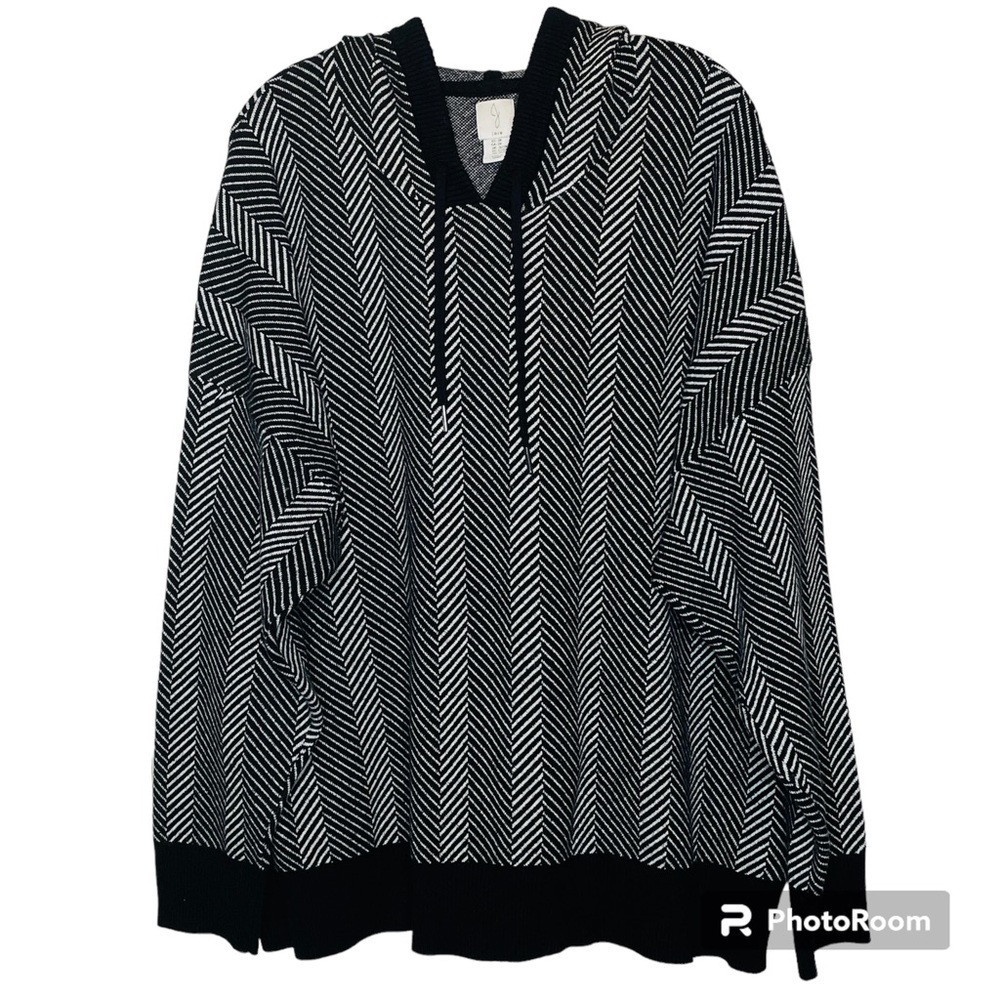Joie Plus Black White Chevron Hooded Hoodie Sweater 3X